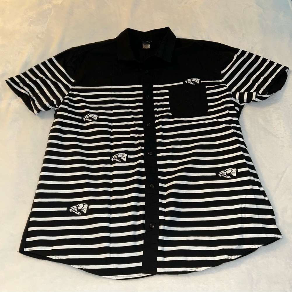 Star Wars Millennium Falcon black and white striped short sleeve button down XL